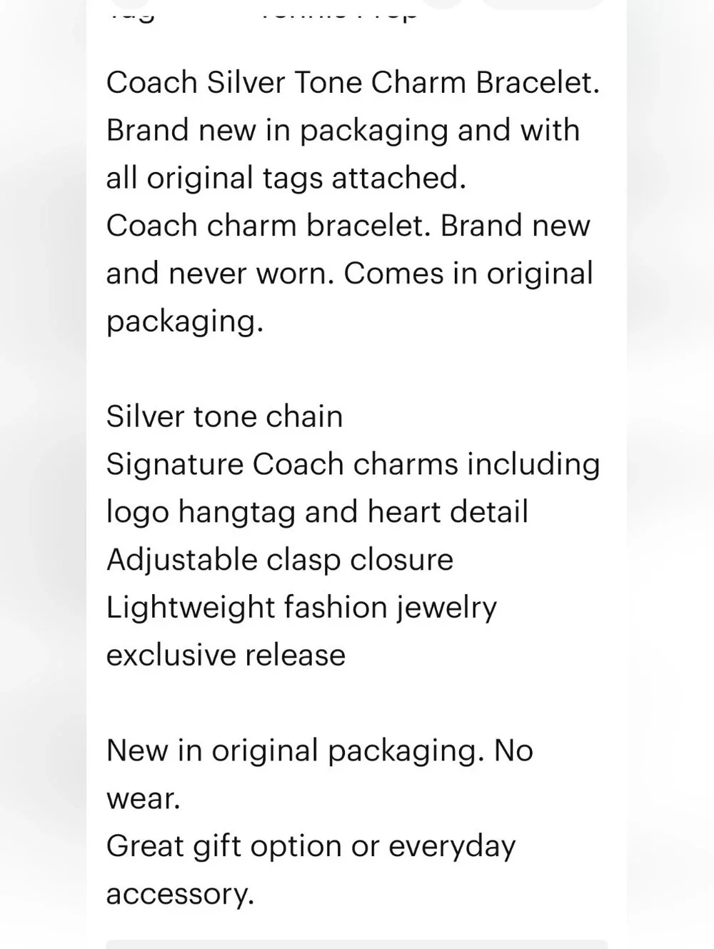 Coach Silver Tone Charm Bracelet FabFitFun Exclusive Adjustable Chain NWT
